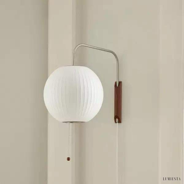 Lampa ścienna Nelson z okrągłym kloszem z jedwabiu