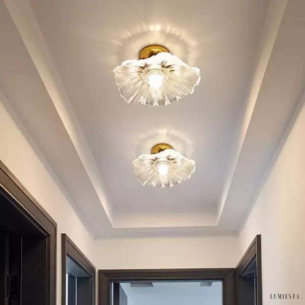 Lampy sufitowe Lotus w kształcie kwiatu ze szkła retro, styl vintage, 1-punktowa