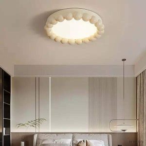 Kremowa Okrągła Lampa Sufitowa LED w Stylu Art Deco