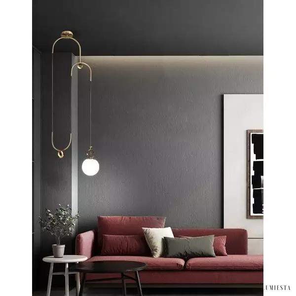 Nowoczesna lampa wisząca w kształcie koła mosiężna i szklana