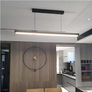 Lampa wisząca LED metalowa czarna podłużna, detal zawieszenia i korpusu