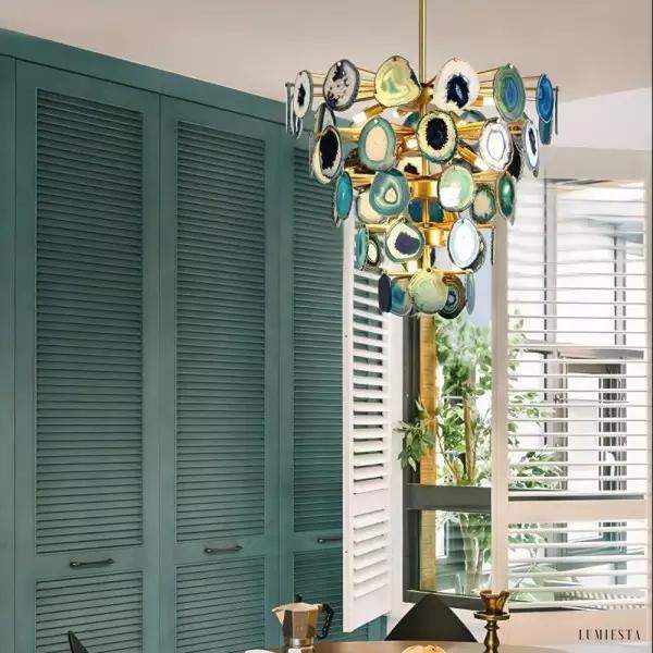 Luksusowa lampa wisząca z agatowych plastrów w stylu nowoczesnym