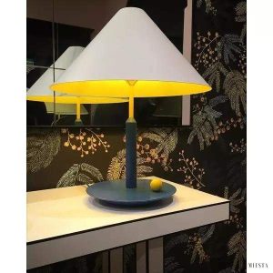 Okrągła lampka stołowa biała z żółtym wnętrzem Little Eliah, miękkie światło LED