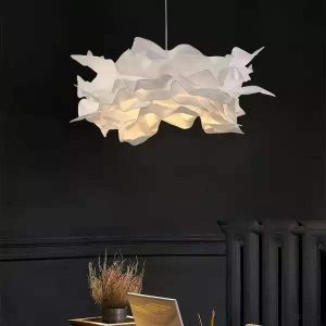 Papierowa lampa wisząca chmurka z białym kwiatem 43 cm