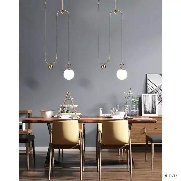 Nowoczesna lampa wisząca w kształcie koła mosiężna i szklana