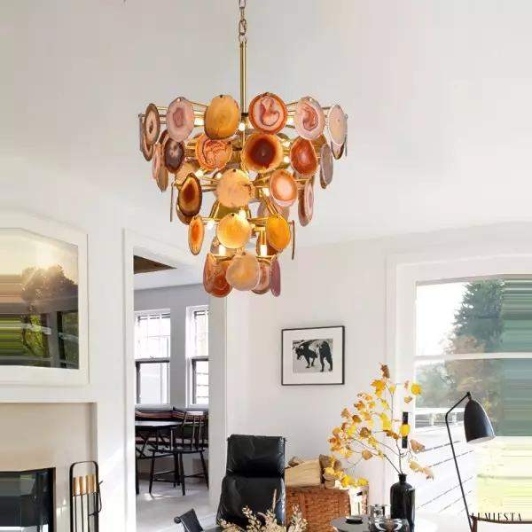 Luksusowa lampa wisząca z agatowych plastrów w stylu nowoczesnym