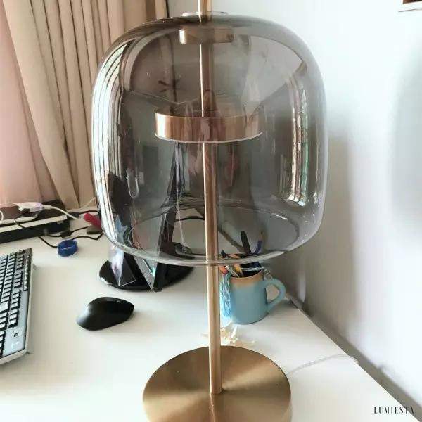 Lampka stołowa Jube szklana retro z metalowym wykończeniem