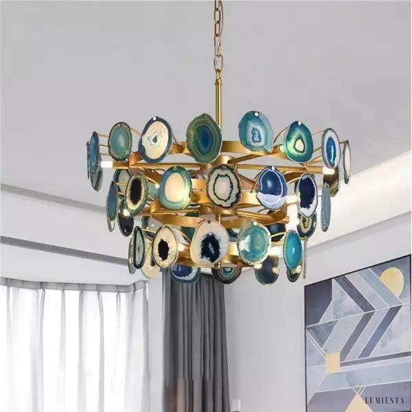 Luksusowa lampa wisząca z agatowych plastrów w stylu nowoczesnym