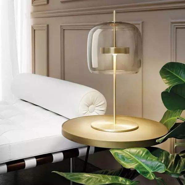 Lampka stołowa Jube szklana retro z metalowym wykończeniem