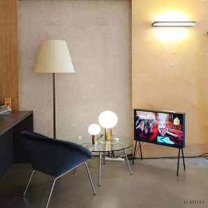 Lampa stołowa Laguna okrągła złota szklana elegancka 37cm