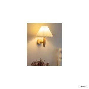 Lampa ścienna z drewna z kloszem z tkaniny kremowa