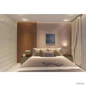 Lampa ścienna z marmuru i miedzi w minimalistycznym stylu, ujęcie pod kątem