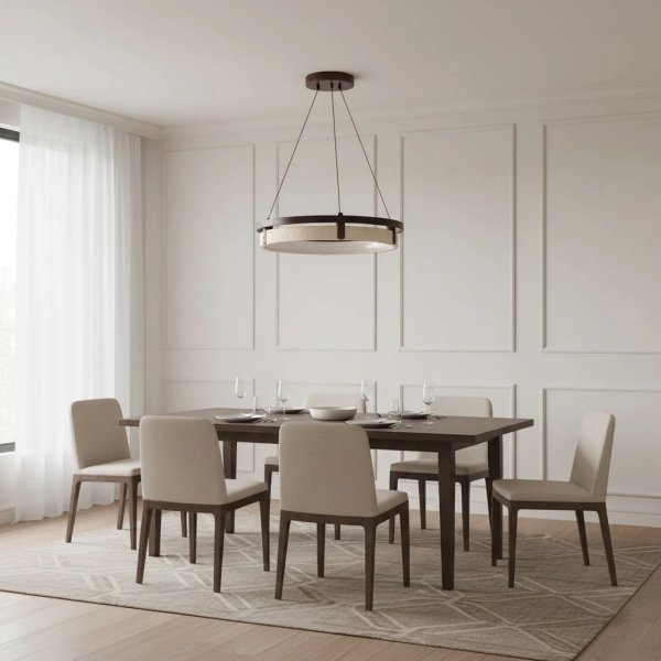 Orbit - Elegancki okrągły żyrandol z naturalnego trawertynu i metalu, Ø43/53/63cm, LED