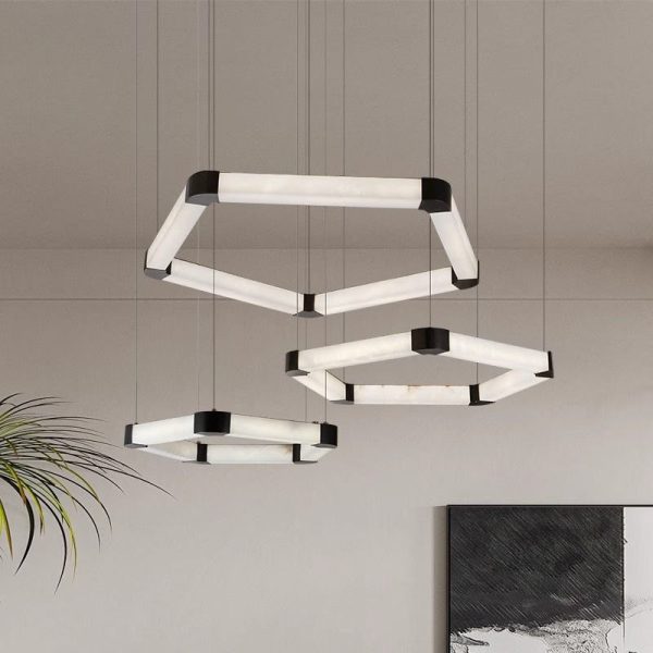 Alabastrowy okrągły żyrandol 90 cm elegancki LED