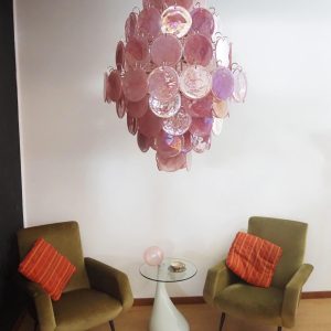 Lampa wisząca Vintage Murano Różowy Dysk 75cm - ujęcie od dołu z warstwą różowego szkła