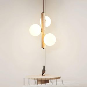 Lampa wisząca trawertynowa z kulistymi kloszami 25 cm, detal materiałów