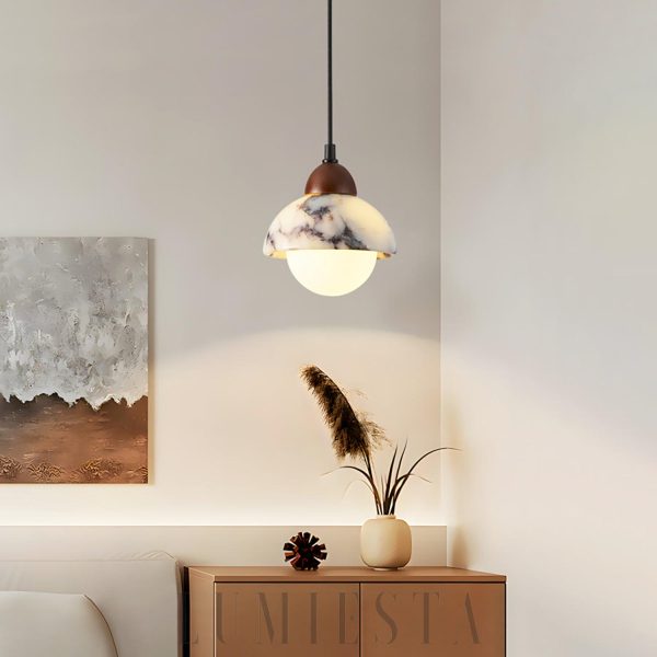 Prima - Lampa wisząca półkole marmur biały Średnica 15cm H18cm