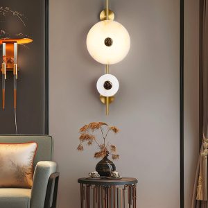 Lampa ścienna Alabaster Eclipse okrągła złota i biała 30cm