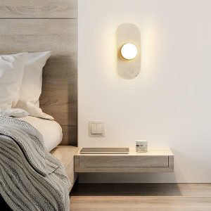 Elegancki kinkiet trawertynowy owalny 3 szklane kule