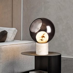 Draco - Lampa stołowa 25 cm, przydymione szkło, alabaster, biało-czarna