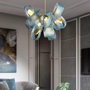 wm_101025547258455697.jpg Warwick - Żyrandol niebieskie szkło, płatki, mosiężny 60 cm