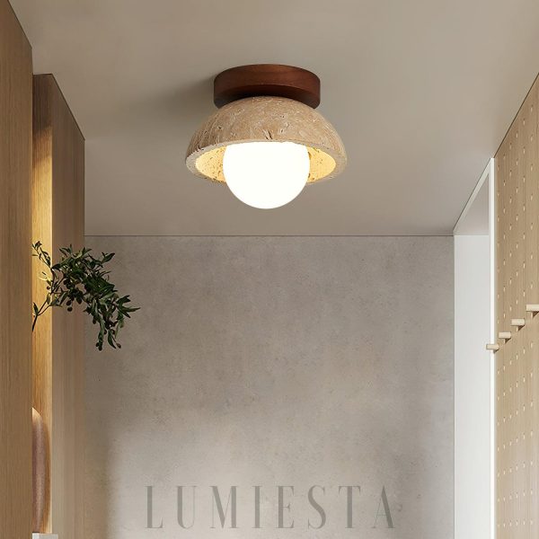 Piedra - Sufitowa lampa trawertynowa, naturalny styl 15 cm