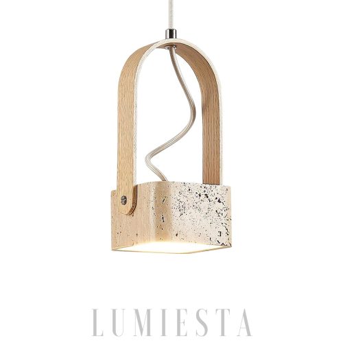 Łukowa elegancka lampa wisząca trawertyn 12cm x 20cm beżowy