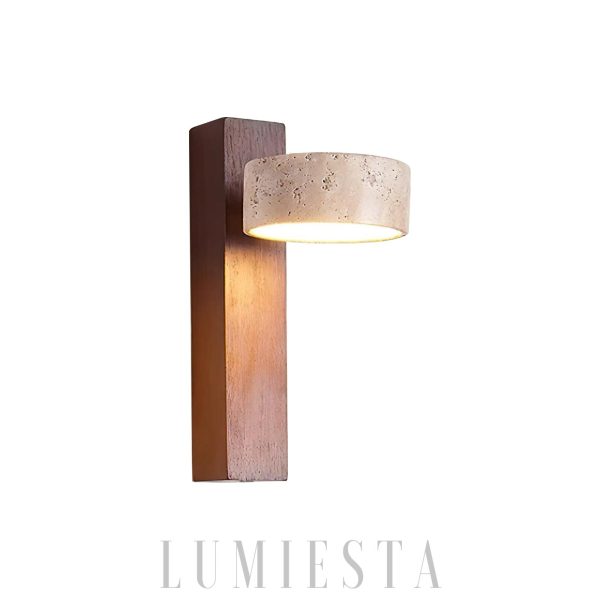 Grove Beam - Lampa ścienna  z travertynu i drewna 10cm 23cm