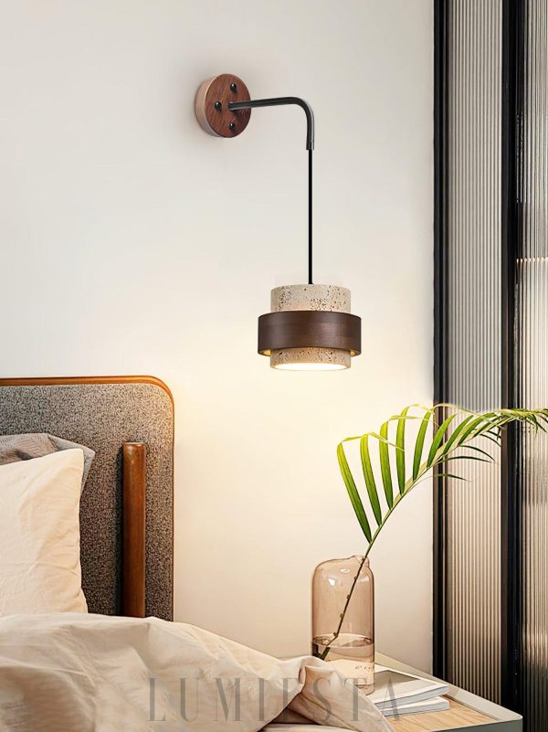 Stonova - Kinkiet Cylinder z Travertynu, Beż z Orzechem