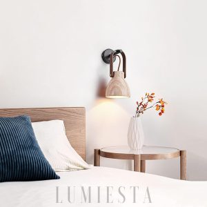 Kinkiet łukowy z trawertynu beżowy 16x30 cm do sypialni