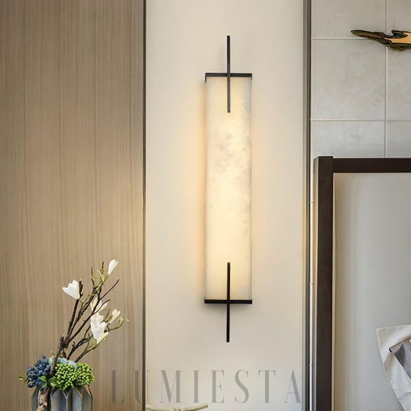 Calliope - lampa ścienna podłużna z alabastru, czarno-biały, kinkiet 60/80cm