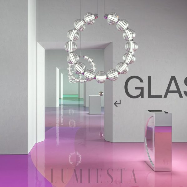 Lampa wisząca Amulet B srebrna, okrągła forma z szklanych elementów i metalu