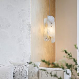 Megalith - Lampa wisząca z alabastru - biała 15x40cm