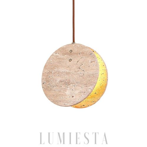 Elegancka okrągła lampa wisząca z trawertynu beżowa 20cm