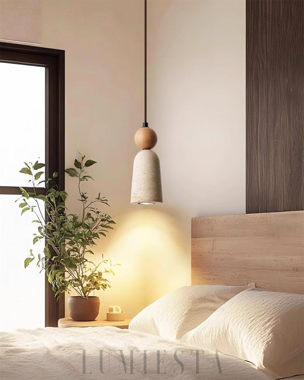 Lampa wisząca trawertynowa beżowo orzechowa 8cmx20cm