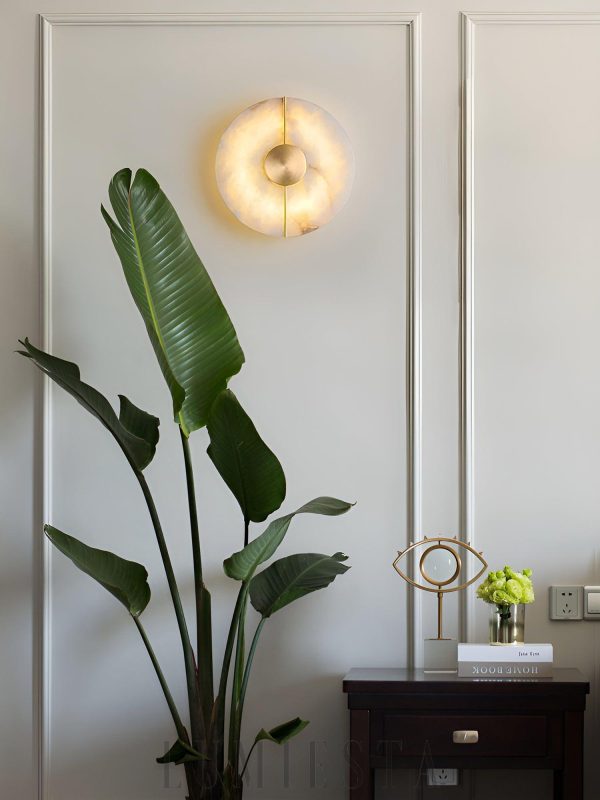 Patagonia - Mosiężna lampa ścienna z alabastrem, retro 20 cm