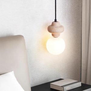 Luksusowa trawertynowa lampa wisząca rzeźbiona okrągła