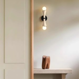 Luksusowy kinkiet klepsydra z trawertynu, beżowo-czarna, 44cm, 2-punktowy