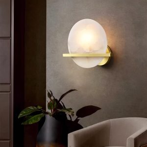 Savion - Lampa Ścienna Okrągła z Alabastru Mosiężna 20cm