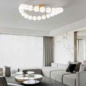 Helios - Okrągła lampa z perłami, mosiężna - 51/65/80/96 cm