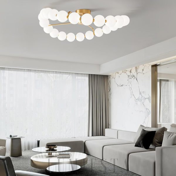 Helios - Okrągła lampa z perłami, mosiężna - 51/65/80/96 cm