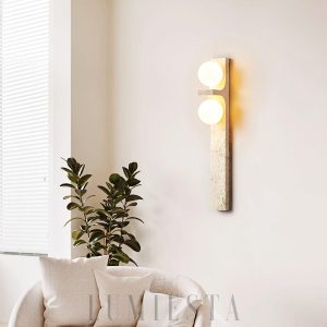 Trave - Asymetryczny prostokątny kinkiet z trawertynu beżowy 50 cm