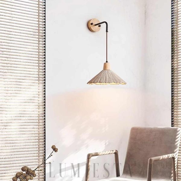 wm_10730924334321593815.jpg Olympia - Lampa ścienna z trawertynu, drewniany klosz, żółta