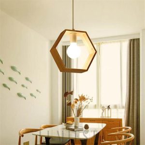 Modern triangular wooden pendant lamp