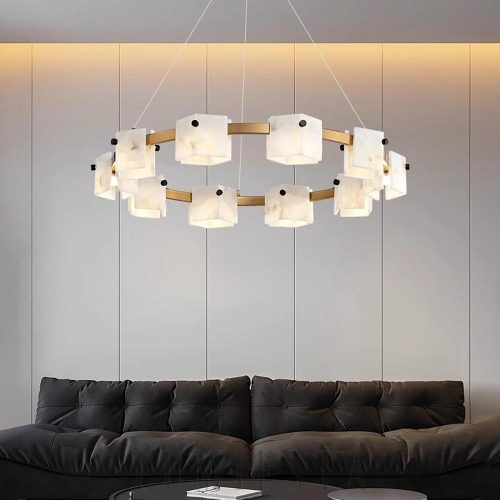 Chelsea Diament - alabastrowy żyrandol okrągły 80 cm, widok z boku