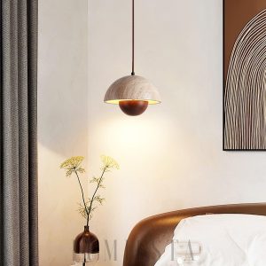 Półokrągła lampa wisząca z trawertynu 13x30cm nastrojowa