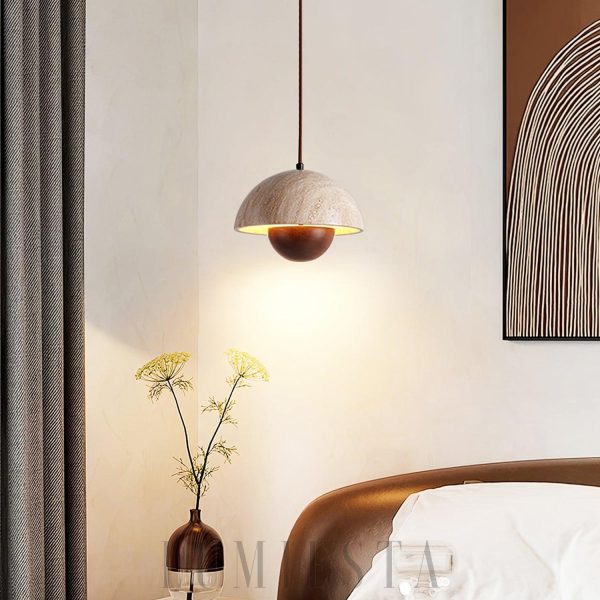 Półokrągła lampa wisząca z trawertynu 13x30cm nastrojowa