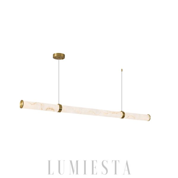 Lampa wisząca podłużna z alabastru, nowoczesna, biało złota 100/120/150 cm - Żyrandol nad stół