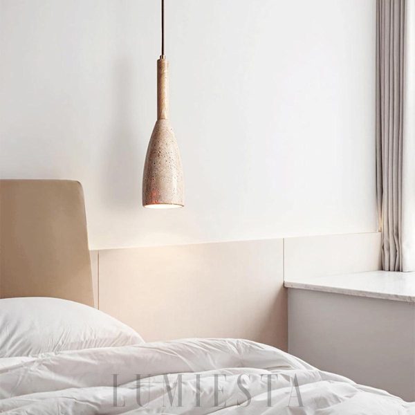 Keswick - Lampa wisząca z naturalnego trawertynu i drewna, 1-puntkowa, Ø10x27cm