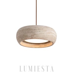 Okrągła lampa wisząca bębnowa z trawertynu 55cm beżowa LED